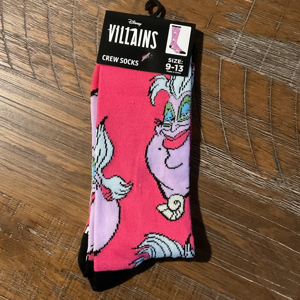 NEW Disney Villains Ursula Crew Socks Pink The Little Mermaid Sea Witch 9-13